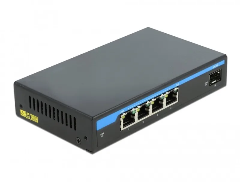 Gigabit Ethernet Switch 4 Port PoE + 1 SFP från Delock i Svart – produktbild
