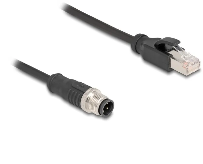 M12 4-pins D-gecodeerd (m) - RJ45 (m) industriële netwerkkabel | CAT5e | PU | 0,50 meter van Delock in Zwart – productfoto