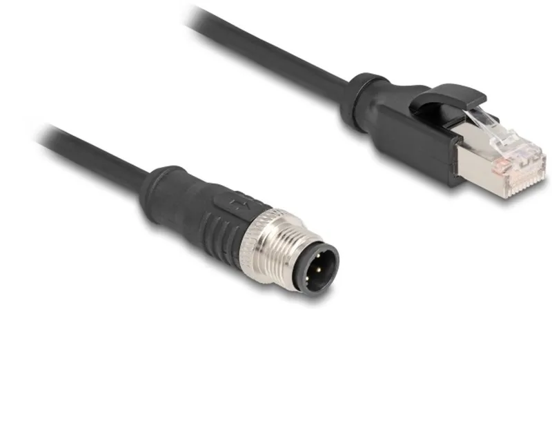 M12 4-pins D-gecodeerd (m) - RJ45 (m) industriële netwerkkabel | CAT5e | PVC | 2 meter van Delock in Zwart – productfoto