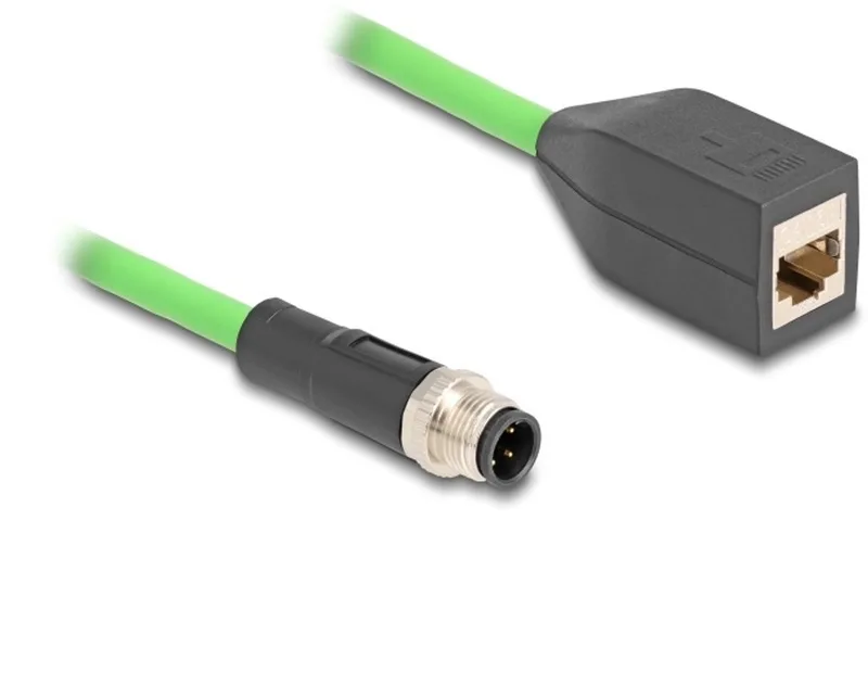 M12 4-pins D-gecodeerd (m) - RJ45 (v) industriële netwerkkabel | CAT5e | PUR | 0,50 meter från Delock i Grön – produktbild