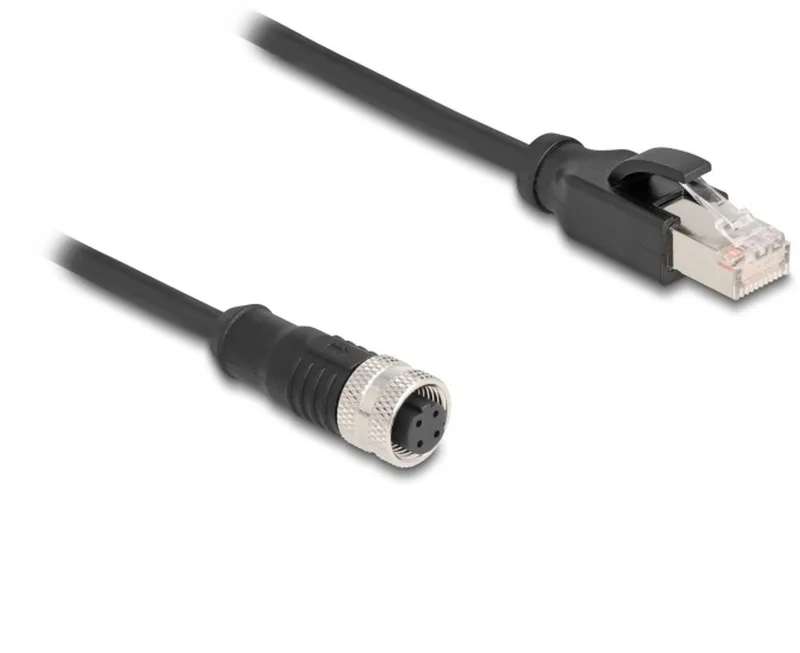 M12 4-pins D-gecodeerd (v) - RJ45 (m) industriële netwerkkabel | CAT5e | PU | 0,50 meter från Delock i Svart – produktbild