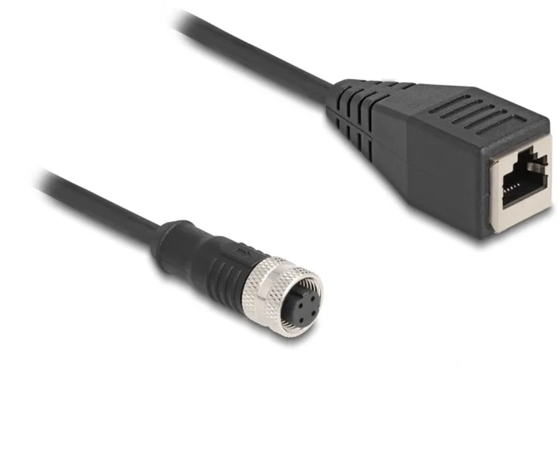 M12 4-pins D-gecodeerd (v) - RJ45 (v) industriële netwerkkabel | CAT5e | PU | 0,50 meter by Delock in Black – product photo