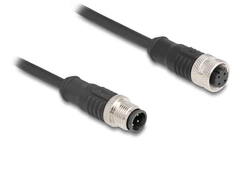 M12 4-pins D-gecodeerde industriële netwerk verlengkabel | CAT5e | PVC | 5 meter van Delock in Zwart – productfoto