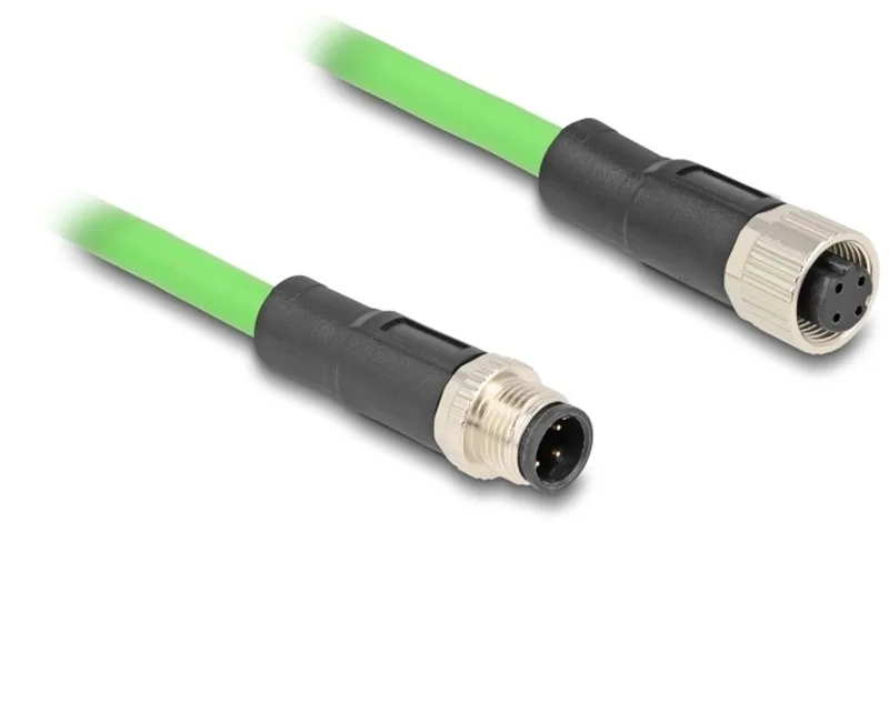 M12 4-pins D-gecodeerde industriële netwerk verlengkabel | CAT5e | PUR | 1 meter van Delock in Groen – productfoto