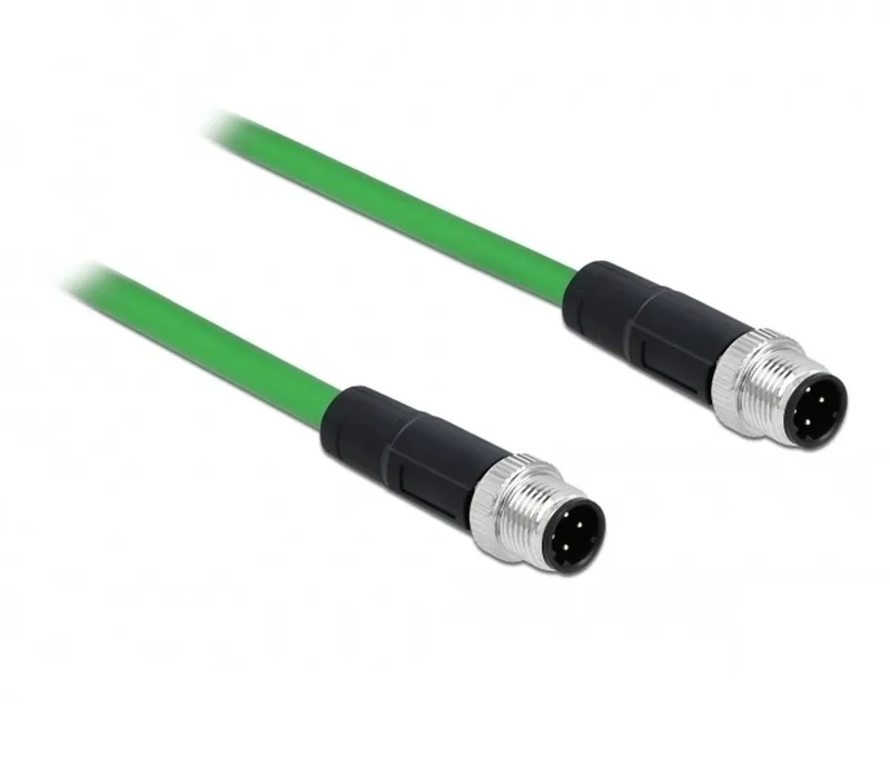 M12 4-pins D-gecodeerde industriële netwerkkabel | CAT5e | PUR | 3 meter van Delock in Groen – productfoto