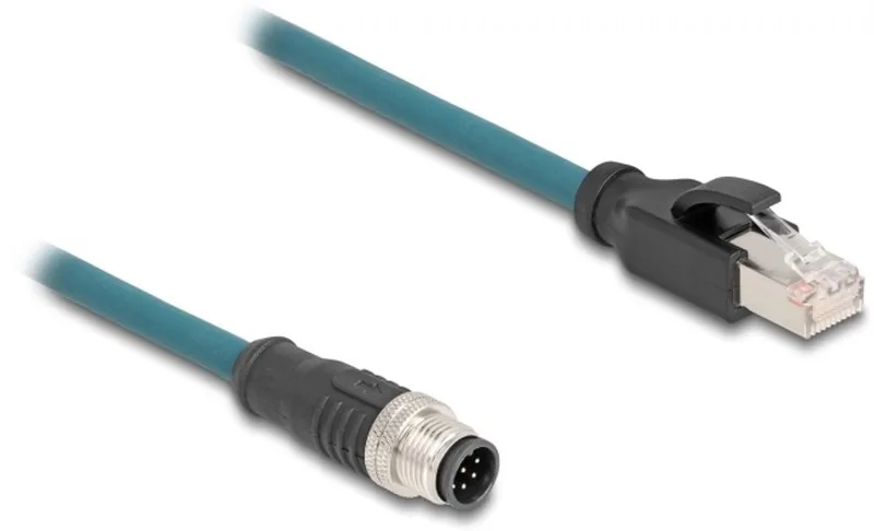 M12 8-pins A-gecodeerd (m) - RJ45 (m) industriële netwerkkabel | CAT5e | PUR | 0,50 meter van Delock in Zwart, Turquoise – productfoto