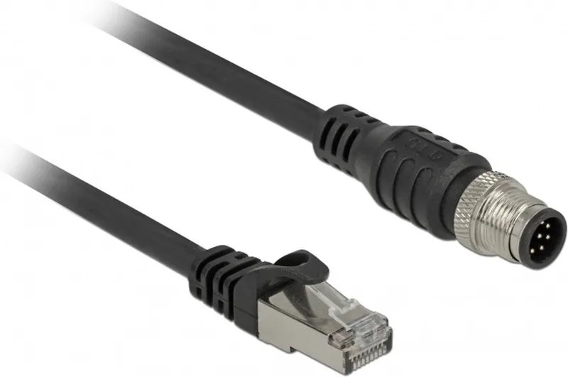 M12 8-pins A-gecodeerd - RJ45 industriële netwerkkabel - CAT5e / PVC - 1 meter från Delock i Svart – produktbild