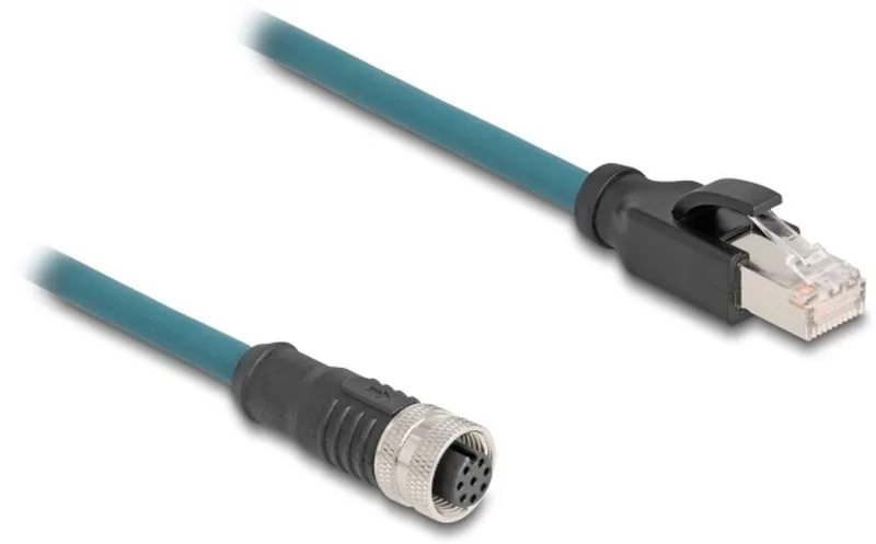 M12 8-pins A-gecodeerd (v) - RJ45 (m) industriële netwerkkabel | CAT5e | PUR | 0,50 meter från Delock i Svart, Turkos – produktbild