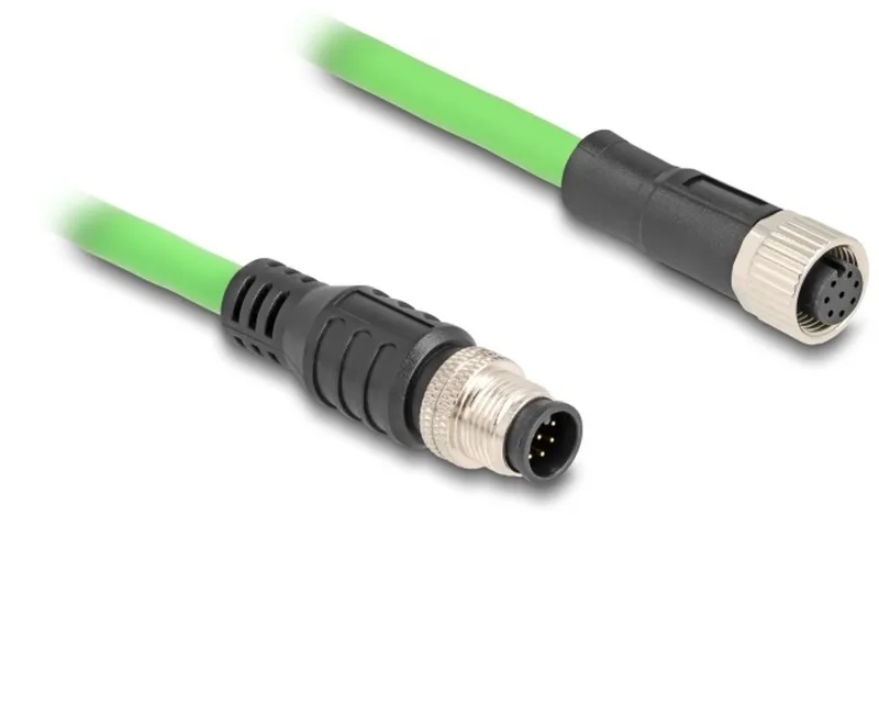 M12 8-pins A-gecodeerde industriële netwerk verlengkabel | CAT5e | PUR | 1 meter från Delock i Grön – produktbild