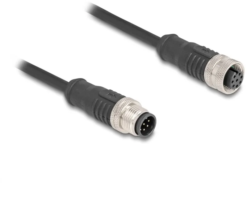 M12 8-pins A-gecodeerde industriële netwerk verlengkabel | CAT5e | PVC | 1 meter från Delock i Svart – produktbild