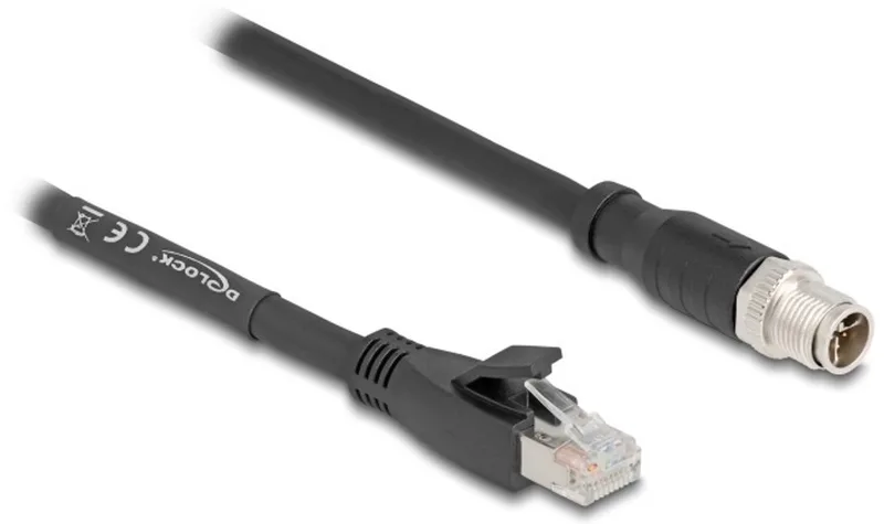M12 8-pins X-gecodeerd (m) - RJ45 (m) industriële netwerkkabel | CAT5e | PVC | 3 meter från Delock i Svart – produktbild