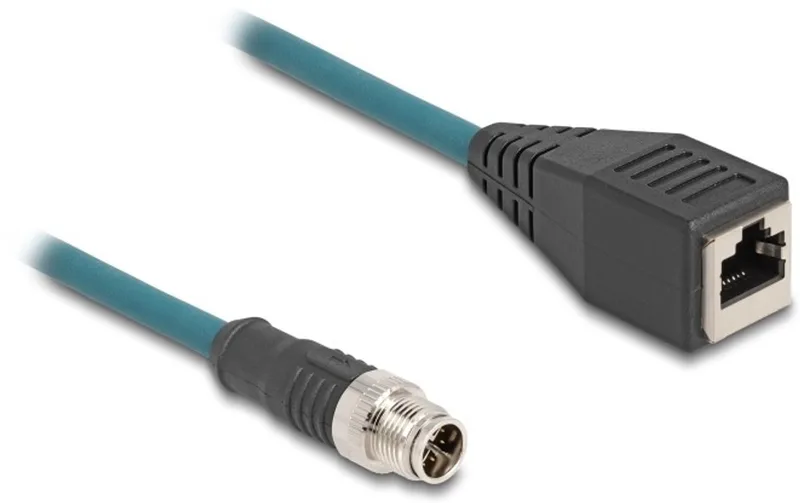 M12 8-pins X-gecodeerd (m) - RJ45 (v) industriële netwerkkabel | CAT6a | PUR | 0,50 meter by Delock in Black, Turquoise – product photo