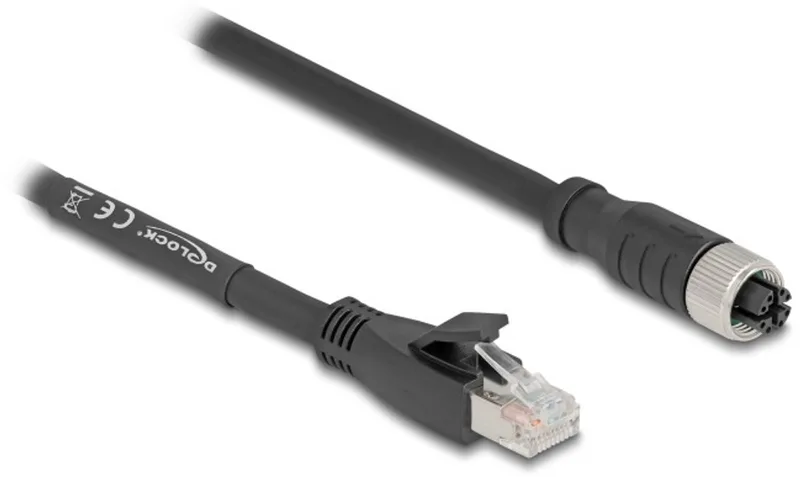 M12 8-pins X-gecodeerd (v) - RJ45 (m) industriële netwerkkabel | CAT5e | PVC | 1 meter från Delock i Svart – produktbild