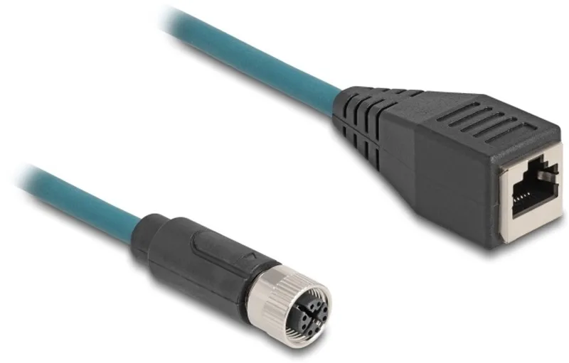 M12 8-pins X-gecodeerd (v) - RJ45 (v) industriële netwerkkabel | CAT6a | PUR | 0,50 meter från Delock i Svart, Turkos – produktbild