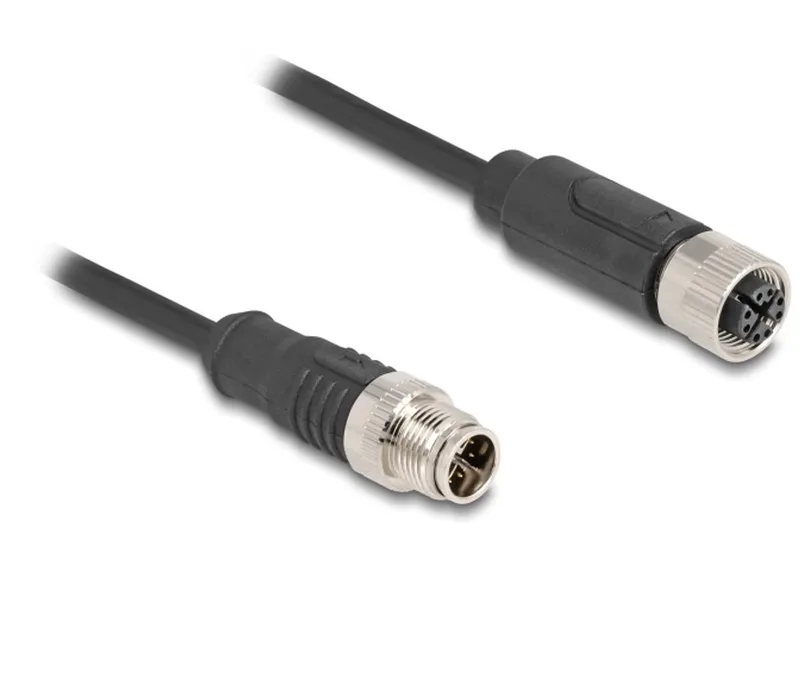 M12 8-pins X-gecodeerde industriële netwerk verlengkabel | CAT5e | PVC | 2 meter von Delock in Schwarz – Produktfoto