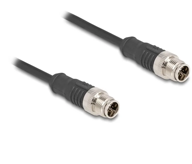 M12 8-pins X-gecodeerde industriële netwerkkabel | CAT5e | PVC | 5 meter fra Delock i Sort – produktbillede