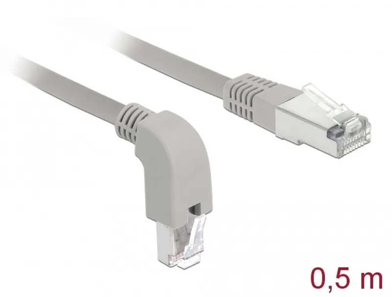 Network cable RJ45 Cat.5e SF/UTP downwards angled / straight 0.5 m fra Delock i Grå – produktbillede