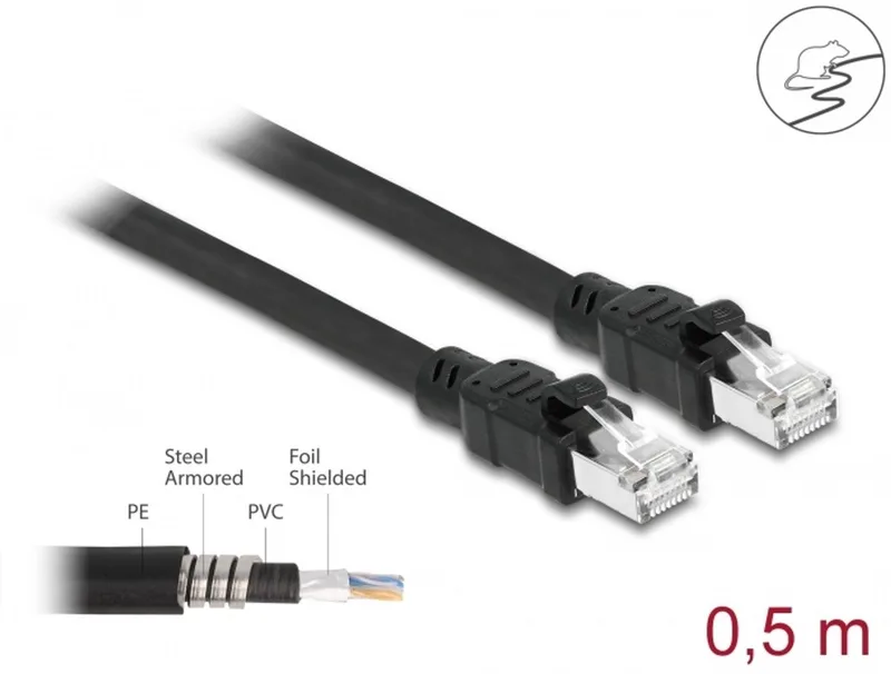 Network cable RJ45 Cat.6A F/UTP with inner metal sheath 0.5 m van Delock in Zwart – productfoto