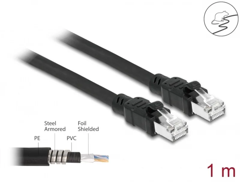 Network cable RJ45 Cat.6A F/UTP with inner metal sheath 1 m från Delock i Svart – produktbild