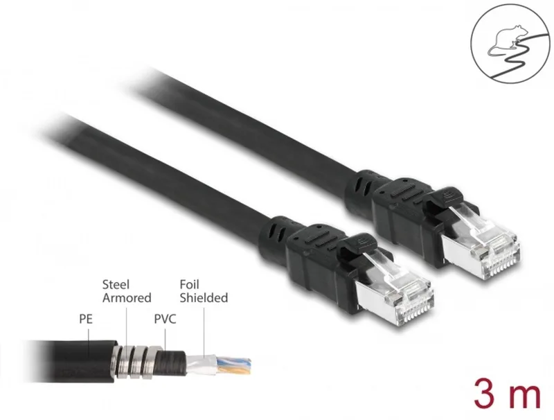 Network cable RJ45 Cat.6A F/UTP with inner metal sheath 3 m från Delock i Svart – produktbild