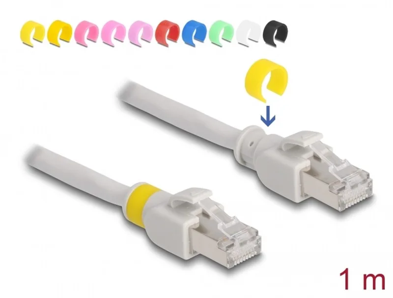Network cable RJ45 Cat.6A S/FTP with colored clips 1 m van Delock in Grijs – productfoto