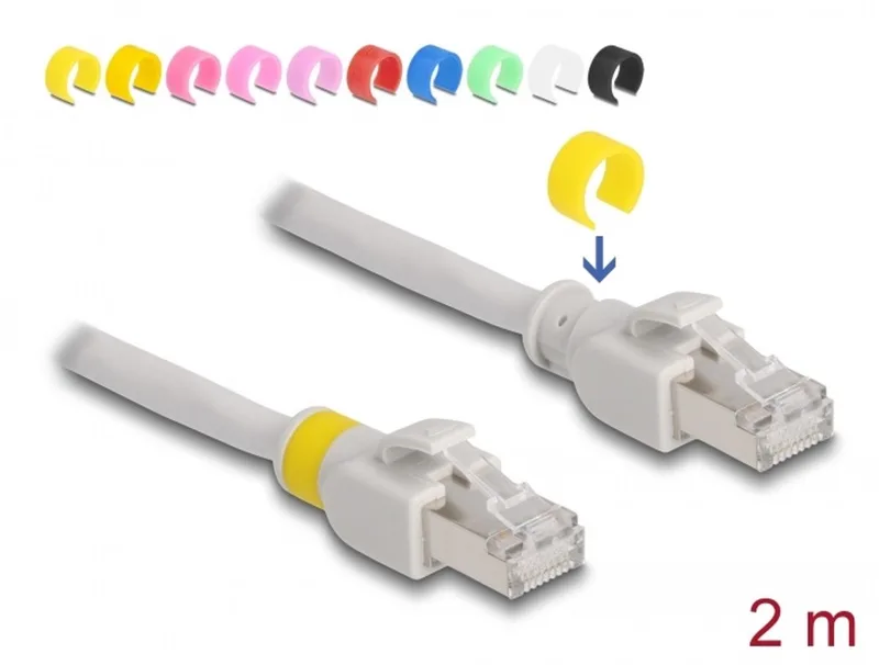 Network cable RJ45 Cat.6A S/FTP with colored clips 2 m van Delock in Grijs – productfoto