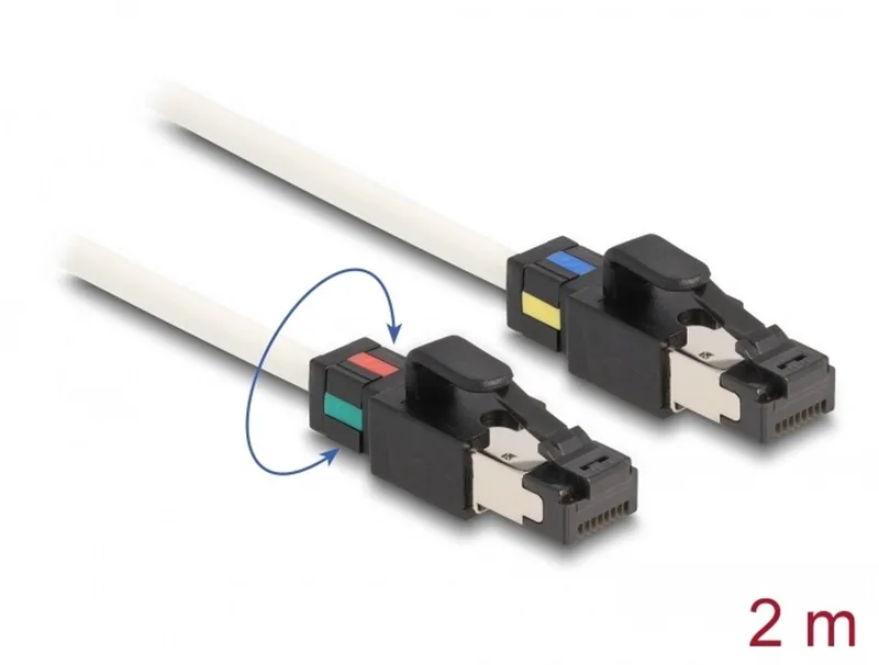 Network Cable RJ45 plug to plug Cat.6A S/FTP with rotatable colour clips 2 m white från Delock i Vit – produktbild