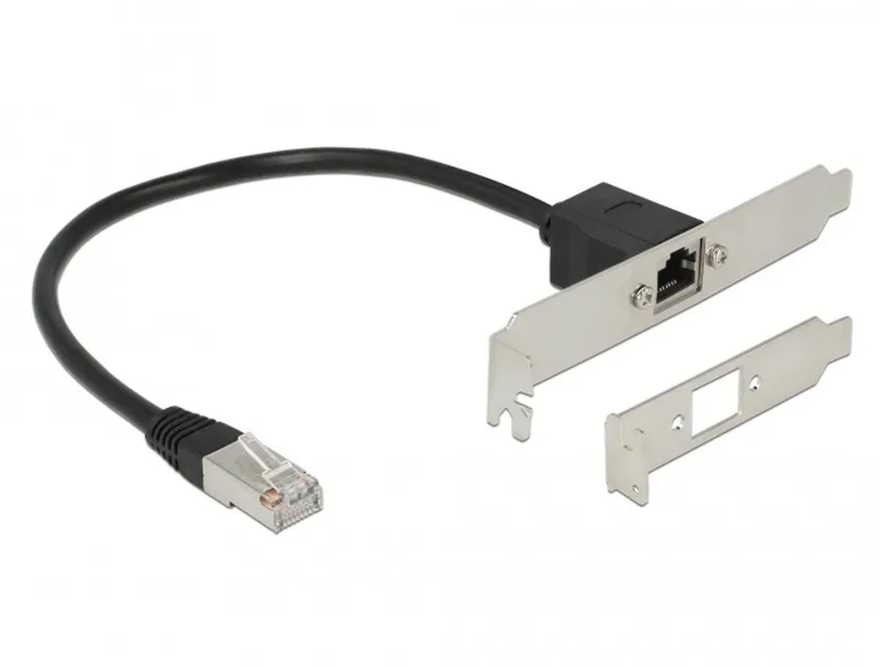 Network Extension Cable RJ45 Cat.5e 30 cm with Standard and Low Profile Slot Bracket från Delock i Svart – produktbild
