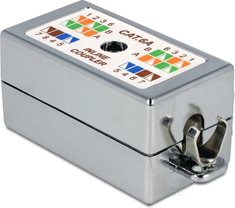 Premium verbindingsbox voor F/UTP / S/FTP CAT6a netwerkkabel - toolless / metaal by Delock in Grey – product photo