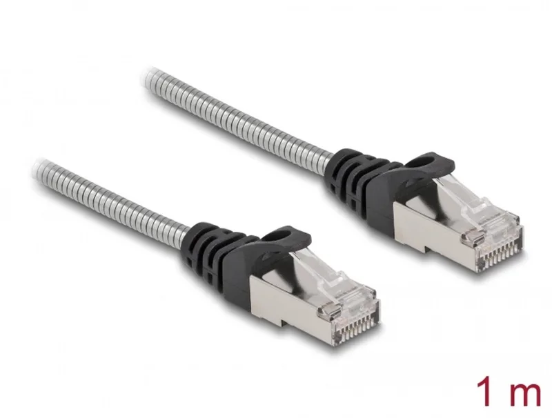 RJ45 Cable Cat.6A U/FTP with metal jacket 1 m von Delock in Silber – Produktfoto