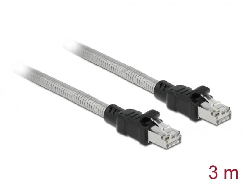 RJ45 Cable Cat.6A U/FTP with metal jacket 3 m von Delock in Roestvrijstaal – Produktfoto