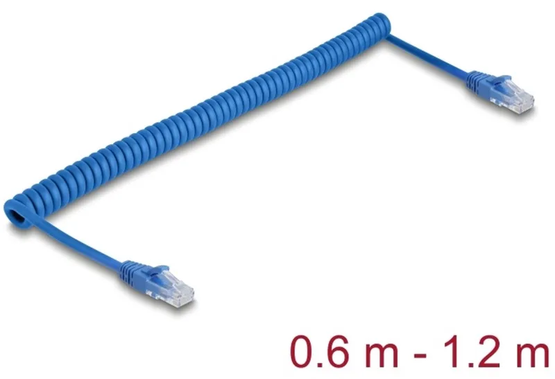 RJ45 Coiled Cable plug to plug Cat.6 UTP 0.6 m to 1.2 m blue by Delock in Blue – product photo