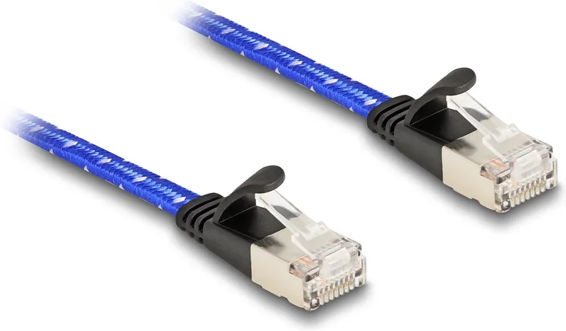 RJ45 flat network cable with braided coating Cat.6A U/FTP 5 m blue by Delock in Blue – product photo