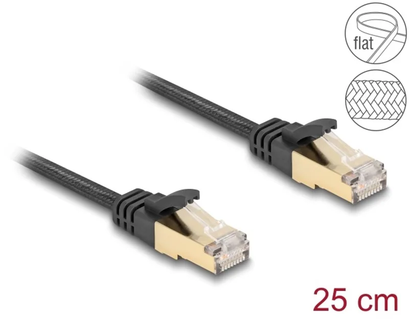 RJ45 Flat Network Cable with braided jacket Cat.6A U/FTP plug to plug 0.25 m black de Delock en Noir – photo produit