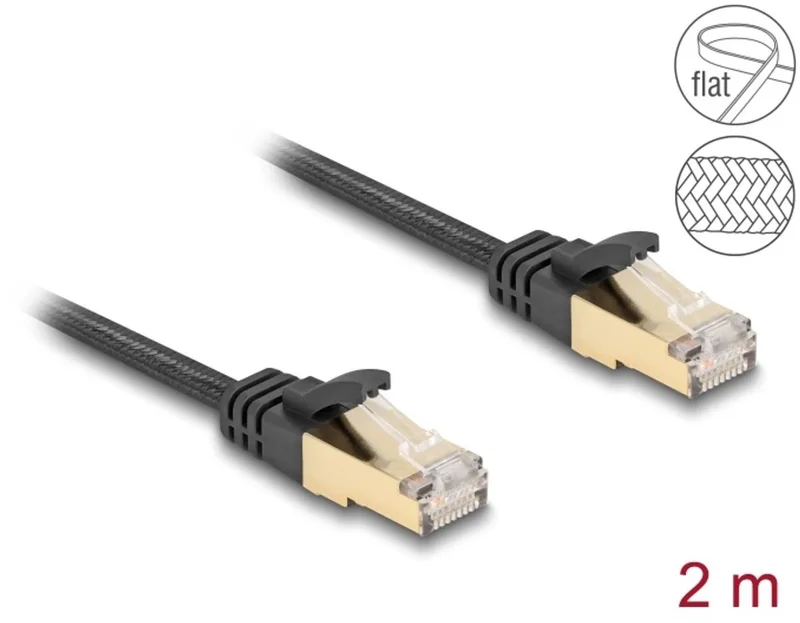 RJ45 Flat Network Cable with braided jacket Cat.6A U/FTP plug to plug 2 m black van Delock in Zwart – productfoto