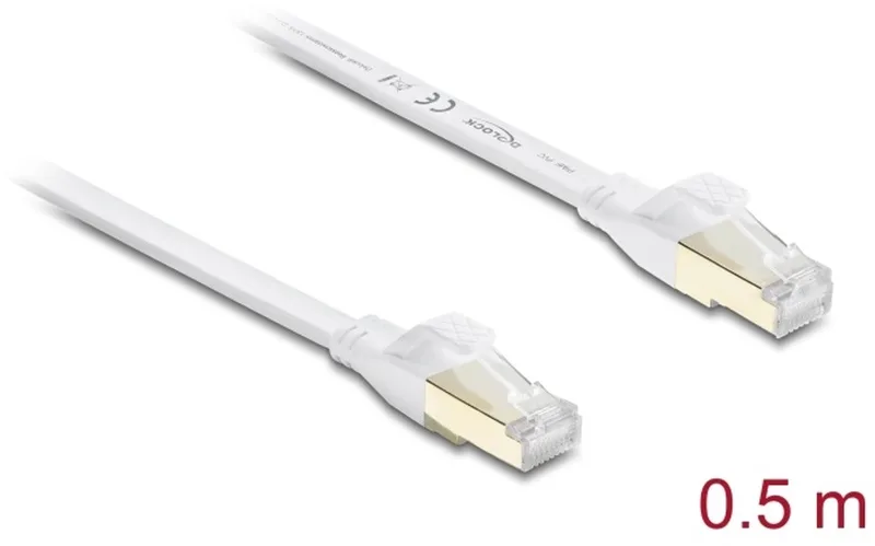 RJ45 Flat Patch Cable Cat.8.1 U/FTP up to 40 Gbps 0.5 m white de Delock en Blanc – photo produit
