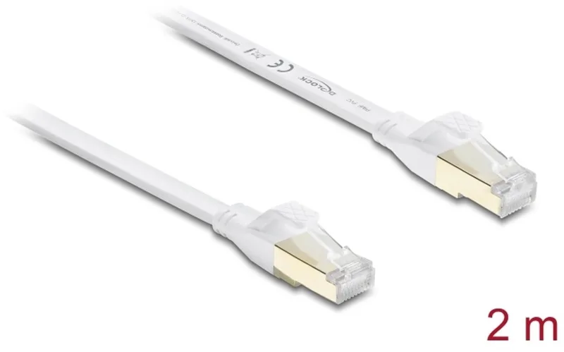 RJ45 Flat Patch Cable Cat.8.1 U/FTP up to 40 Gbps 2 m white by Delock in White – product photo