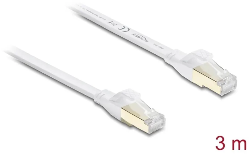RJ45 Flat Patch Cable Cat.8.1 U/FTP up to 40 Gbps 3 m white by Delock in White – product photo