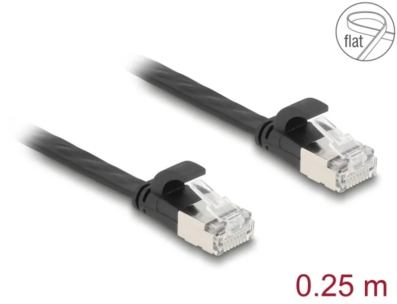 RJ45 Flat Patch Cable plug to plug Cat.6A 0.25 m black by Delock in Black – product photo