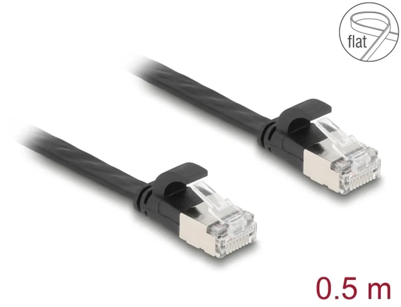 RJ45 Flat Patch Cable plug to plug Cat.6A 0.5 m black van Delock in Zwart – productfoto