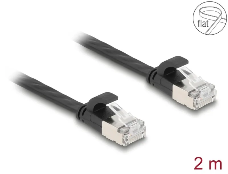 RJ45 Flat Patch Cable plug to plug Cat.6A 2 m black by Delock in Black – product photo