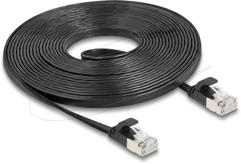 RJ45 Flat Patch Cable plug to plug Cat.6A 5 m black by Delock in Black – product photo