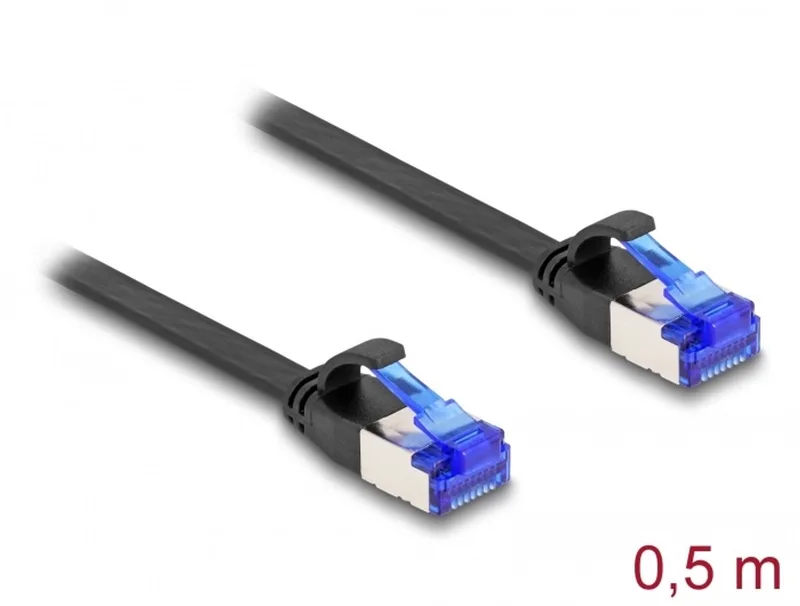 RJ45 Flat Patch Cable plug to plug Cat.6A flexible 0.5 m black fra Delock i Sort – produktbillede
