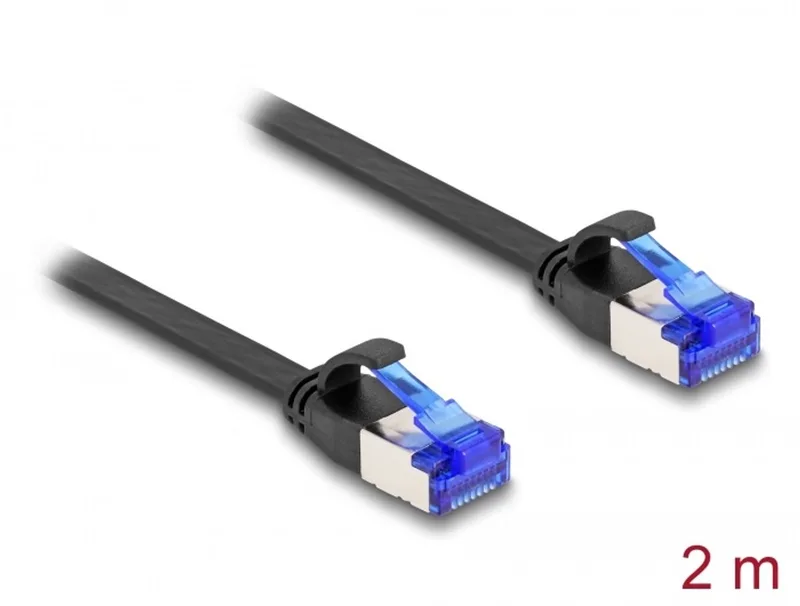 RJ45 Flat Patch Cable plug to plug Cat.6A flexible 2 m black by Delock in Black – product photo