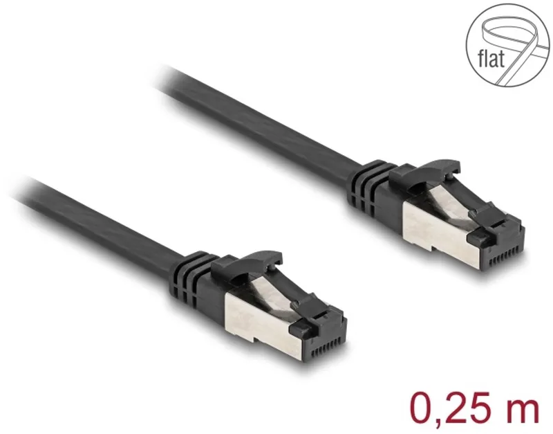 RJ45 Flat Patch Cable plug to plug Cat.8.1 flexible 0.25 m black von Delock in Schwarz – Produktfoto