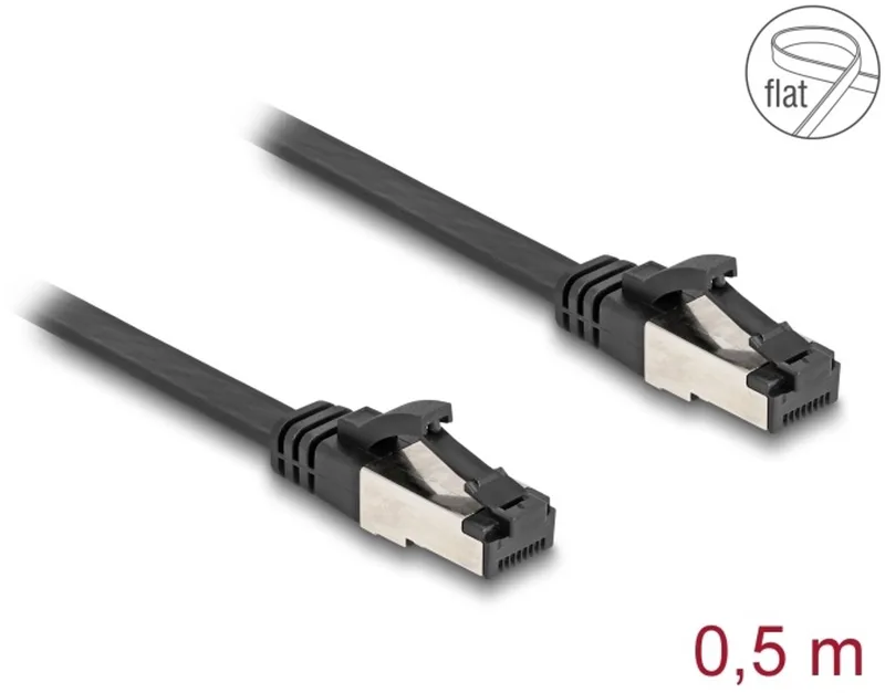 RJ45 Flat Patch Cable plug to plug Cat.8.1 flexible 0.5 m black de Delock en Noir – photo produit