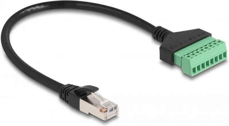 RJ45 (m) - Terminal Block (2-delig) kabel - U/UTP - CAT6 Gigabit / 0,30 meter från Delock i Svart – produktbild