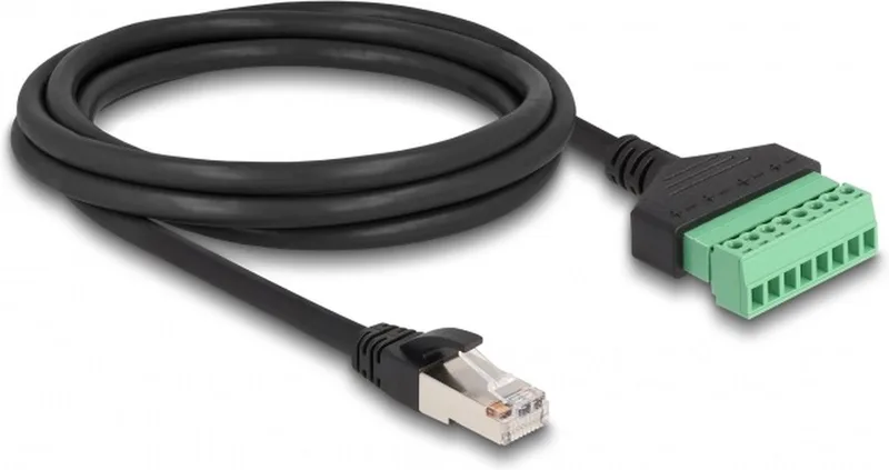 RJ45 (m) - Terminal Block (2-delig) kabel - U/UTP - CAT6 Gigabit / 2 meter från Delock i Svart – produktbild