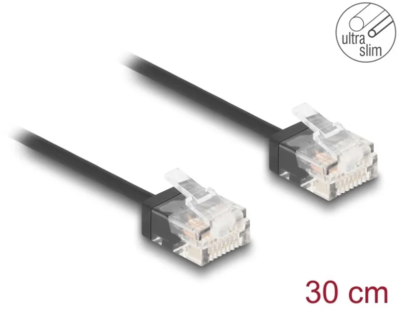 RJ45 Network Cable Cat.6 UTP Ultra Slim 0.3 m black with short plugs by Delock in Black – product photo