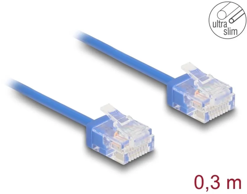RJ45 Network Cable Cat.6 UTP Ultra Slim 0.3 m blue with short plugs by Delock in Blue – product photo